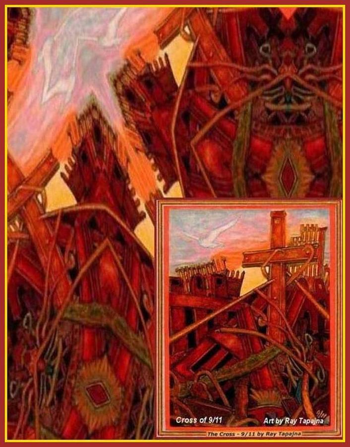 Abstract Mixed Media - Cross Nine Eleven Tangle of Terror by Ray Tapajna Abstract Mixed Media - Cross Nine Eleven Tangle of Terror by Ray Tapajna
