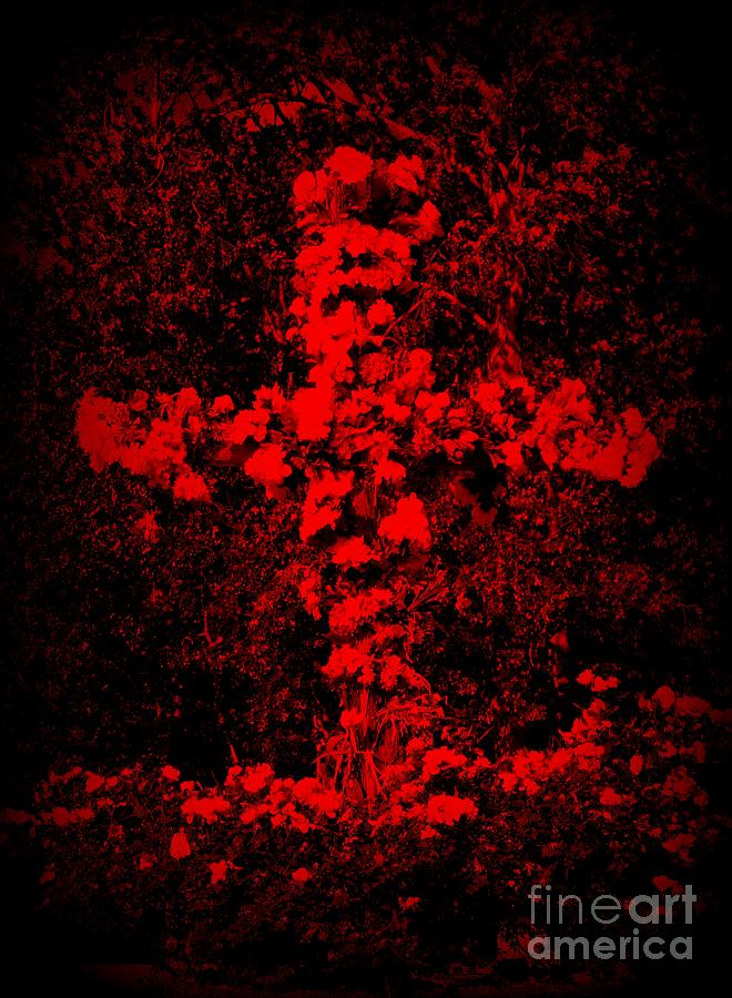 Cross of Flowers red and black Photograph by Renee Trenholm