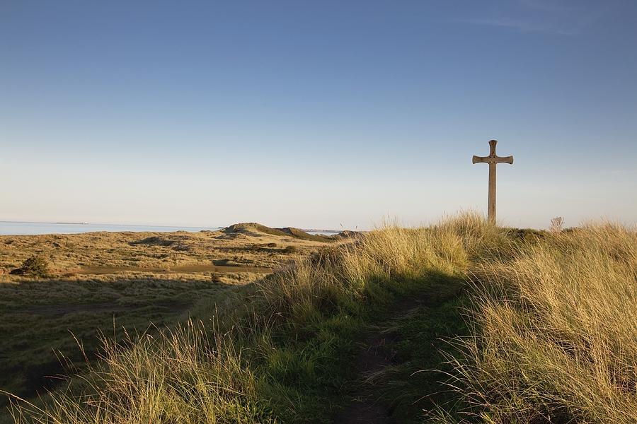 Nature Photograph - Cross On A Hill Overlooking Valley by John Short