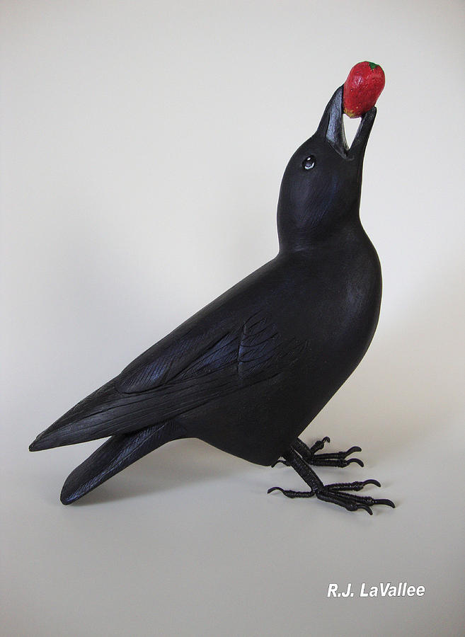 Crow Photograph - Crow with strawberry by Roland LaVallee Crow Photograph - Crow with strawberry by Roland LaVallee