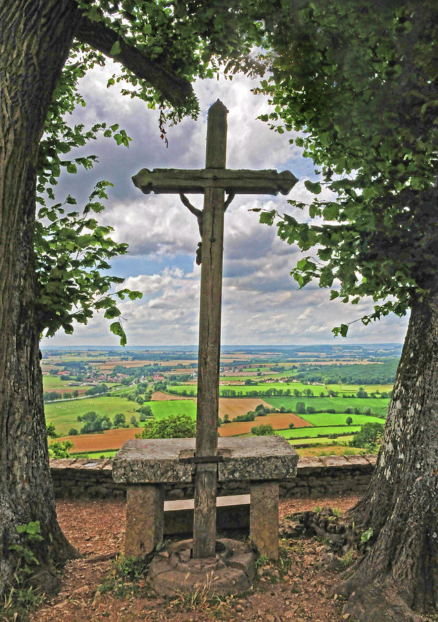 Crucifix Overlooking the French Countryside Photograph by Dave Mills