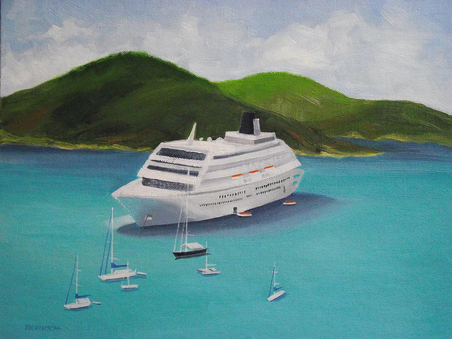 Cruise Ship Off Charlotte Amalie Painting by Robert Rohrich