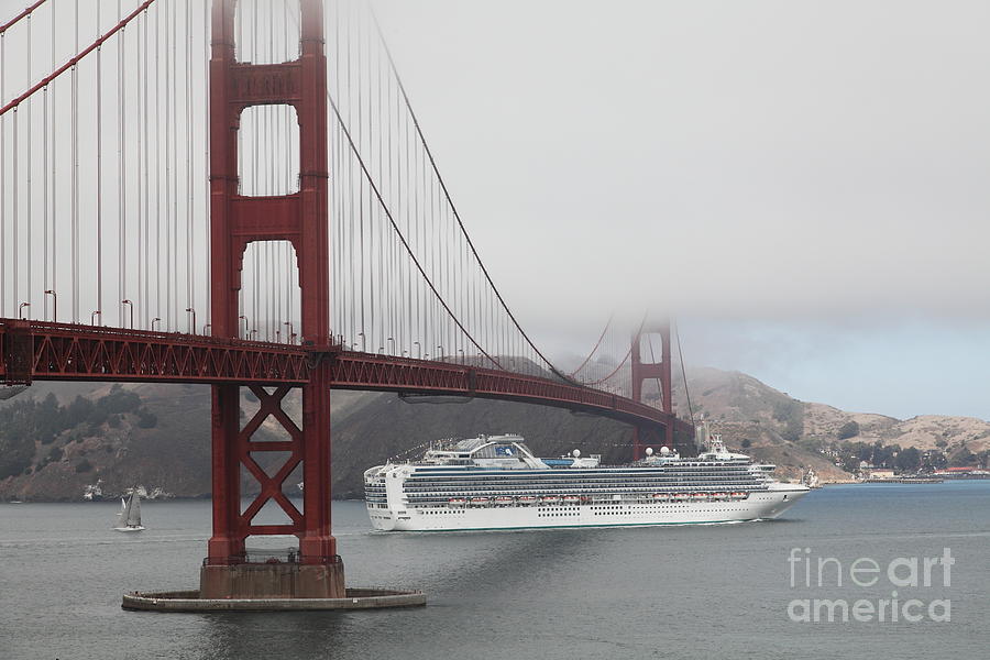 San Francisco Photograph - Cruise Ship Sapphire Princess Under Foggy San Francisco Golden Gate Bridge - 5D18882 by Wingsdomain Art and Photography