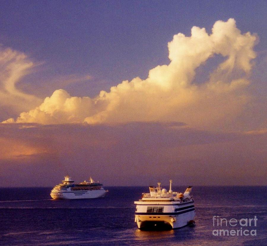 Sunset Photograph - Cruise Ships Departing Cozumel Mexico by John Malone