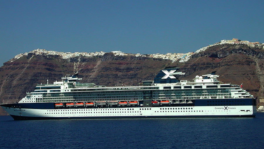Summer Photograph - Cruiser leaving Santorini Island by Colette V Hera Guggenheim