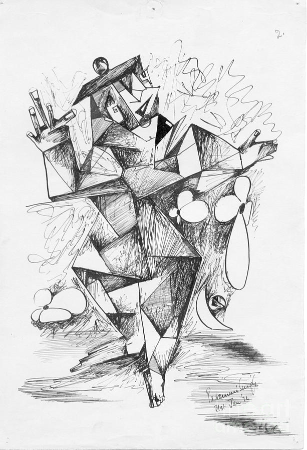 Cubist Man 2 Drawing by Padamvir Singh