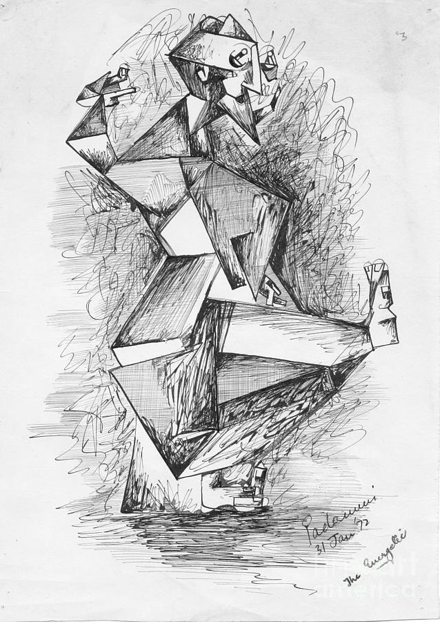Cubist Man Drawing by Padamvir Singh