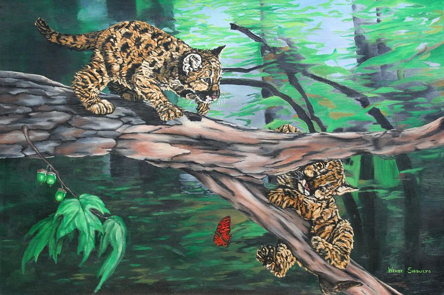 Cubs at Play Painting by Wendy Shoults