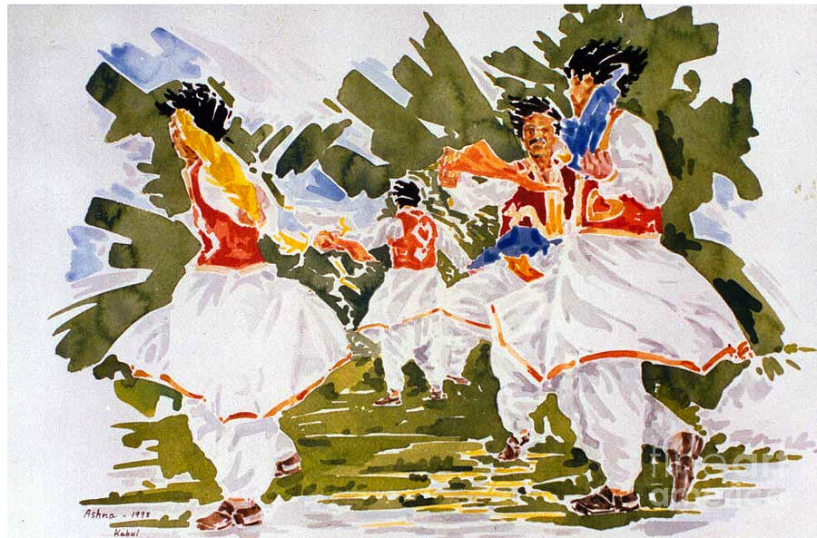 Cultural Dance Of Afghanistan Attan 2 Painting by Hafiz Ashna