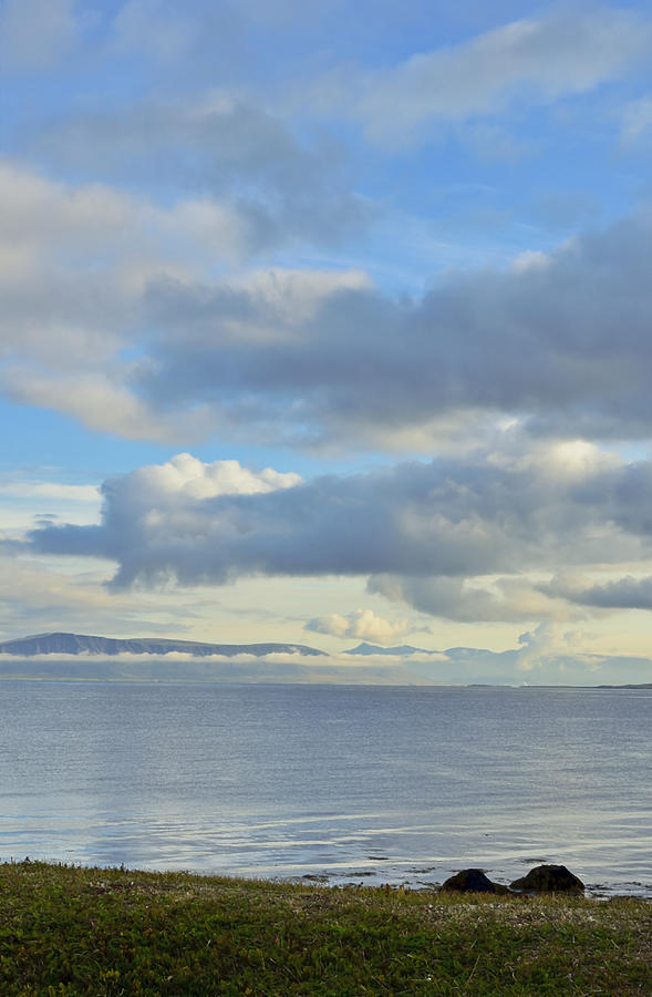 Cool Photograph - Cumulus clouds sea and mountains Reykjavik Iceland by Marianne Campolongo