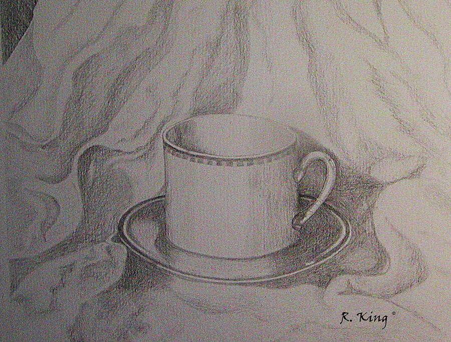  Cup and Saucer on Material Drawing by Roena King