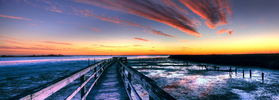 Currituck Sound Sunset Panorama Painting by Dan Carmichael