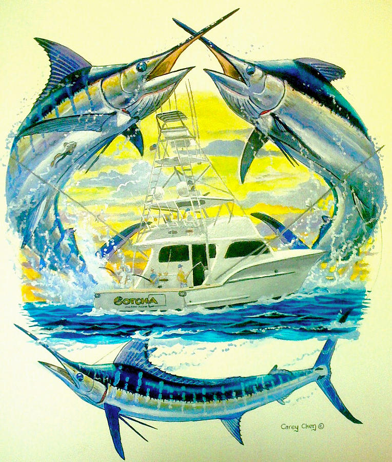 Sportfishing Boat Painting - Custom artwork by Carey Chen