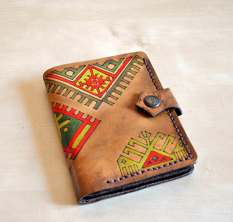 Custom hand sewn leather wallet bifold hand painted in bold colors real  genuine leather Painting by Aysel Saganai - Pixels
