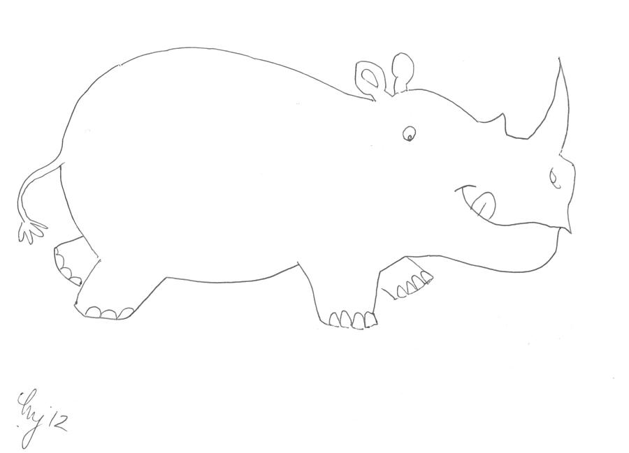Cute Cartoon Rhino Drawing by Mike Jory