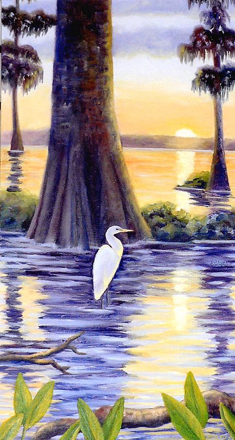 Cypress Sunset Painting by Art by Carol May