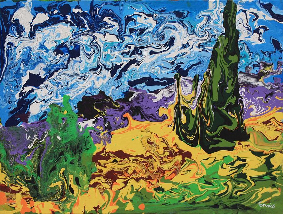 Cypress with Wheat Field after Van Gogh Painting by Art Enrico
