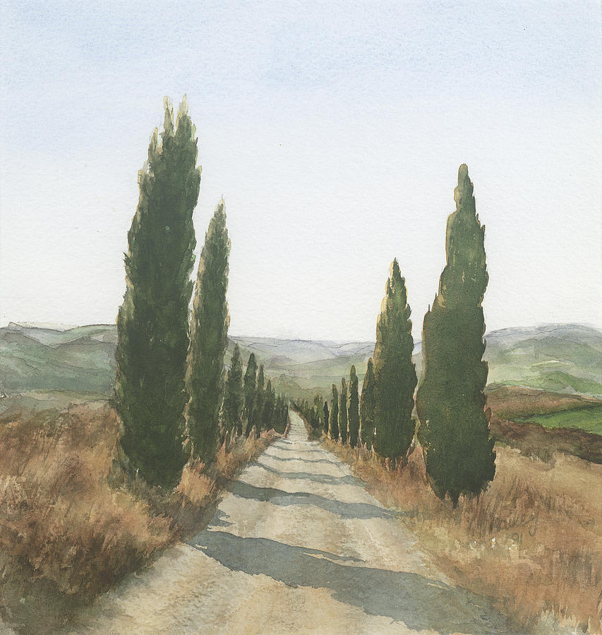 Cyprus Road - Tuscany Painting by Betsy Bailey