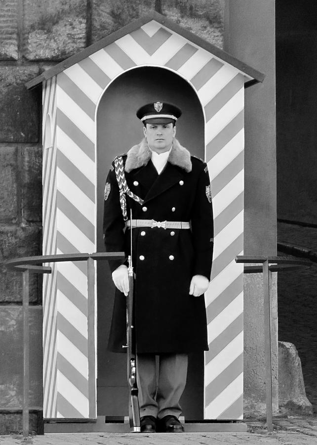 Castle Photograph - Czech soldier on guard at Prague Castle by Alexandra Till