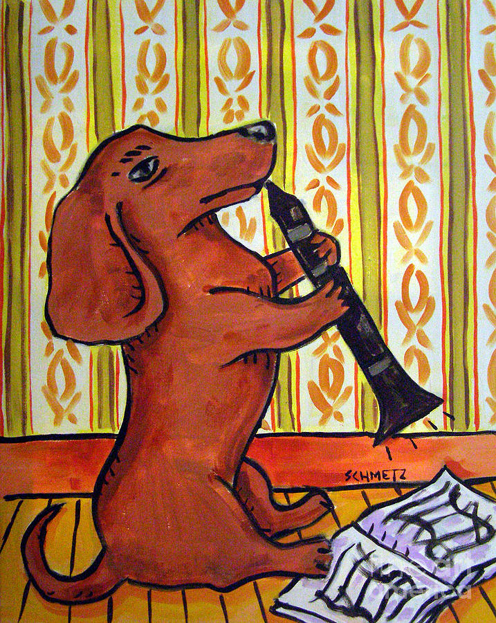 Dachshund Painting - Dachshund Playing the Clarinet by Jay  Schmetz