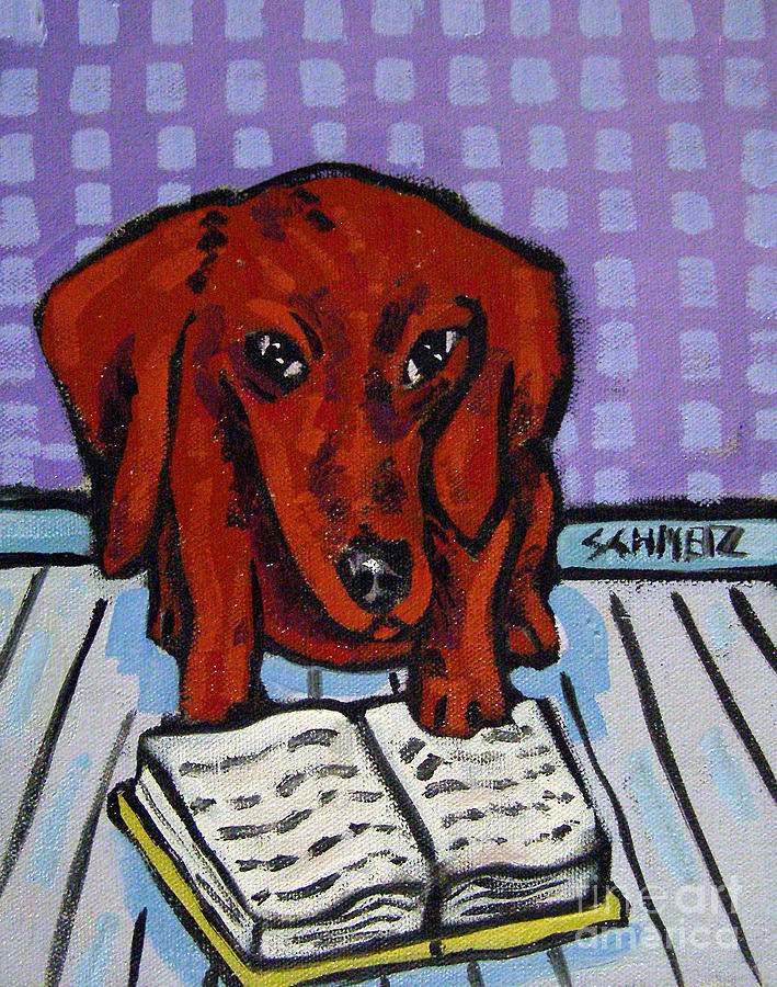 Dachshund Painting - Dachshund Reading a Book by Jay  Schmetz