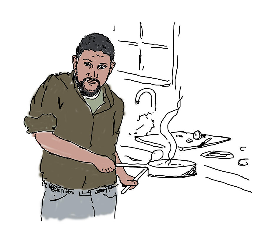 Dad Cooking Drawing by Daniel Reed