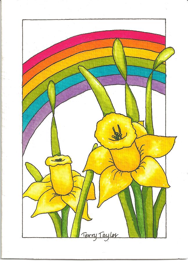 Daffodils and Rainbows Painting by Terry Taylor