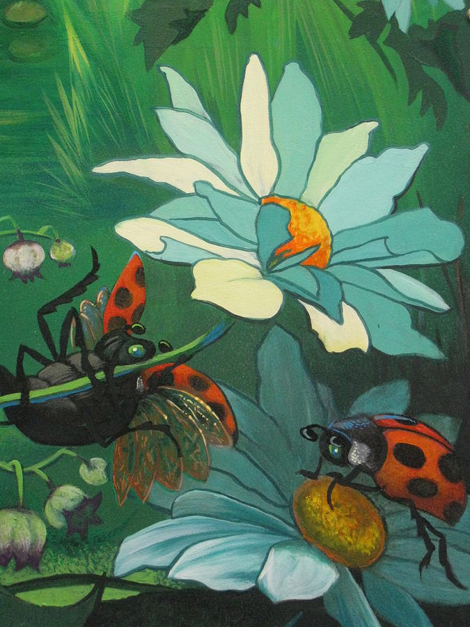 Daisies and Lady Bugs Painting by Diana Schuppel - Fine Art America