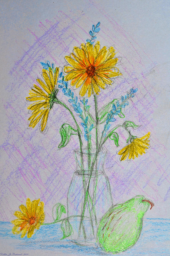 Daisies and Pears Drawing by Debbie Portwood