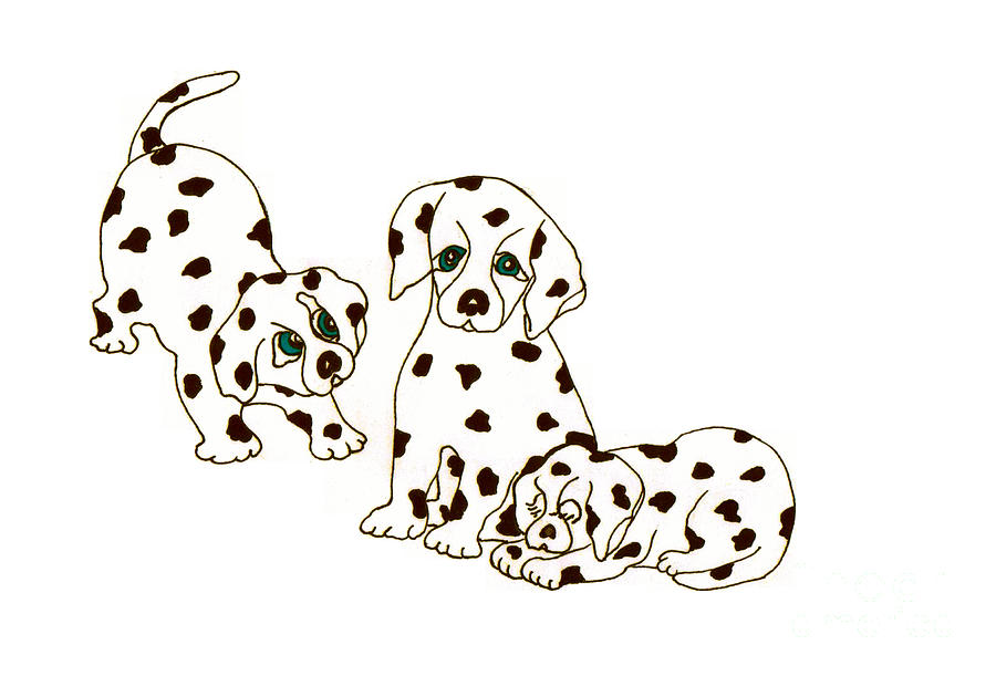 Dalmatian Drawing - Dalmatian Puppies by Rachel Lowry
