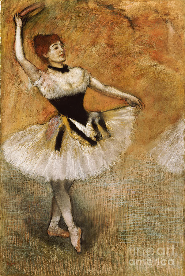 Dancer with Tambourine Pastel by Edgar Degas