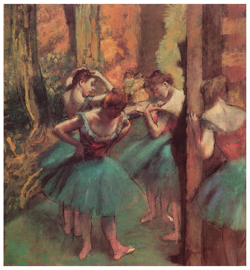 Edgar Degas Pastel - Dancers Pink and Green by Edgar Degas