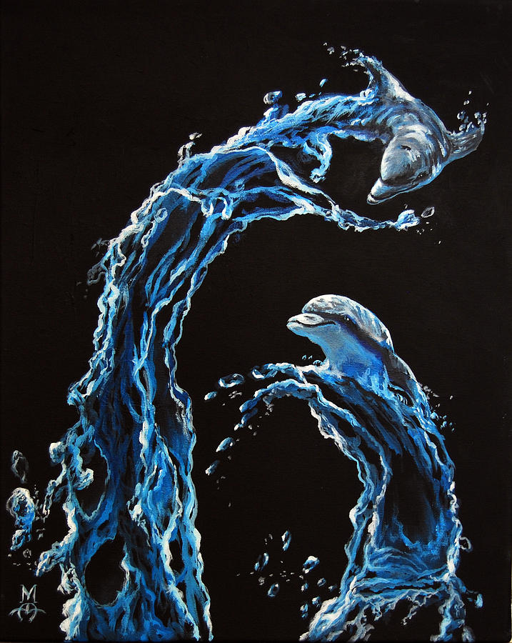 Dancing Dolphins Painting by Marco Aguilar