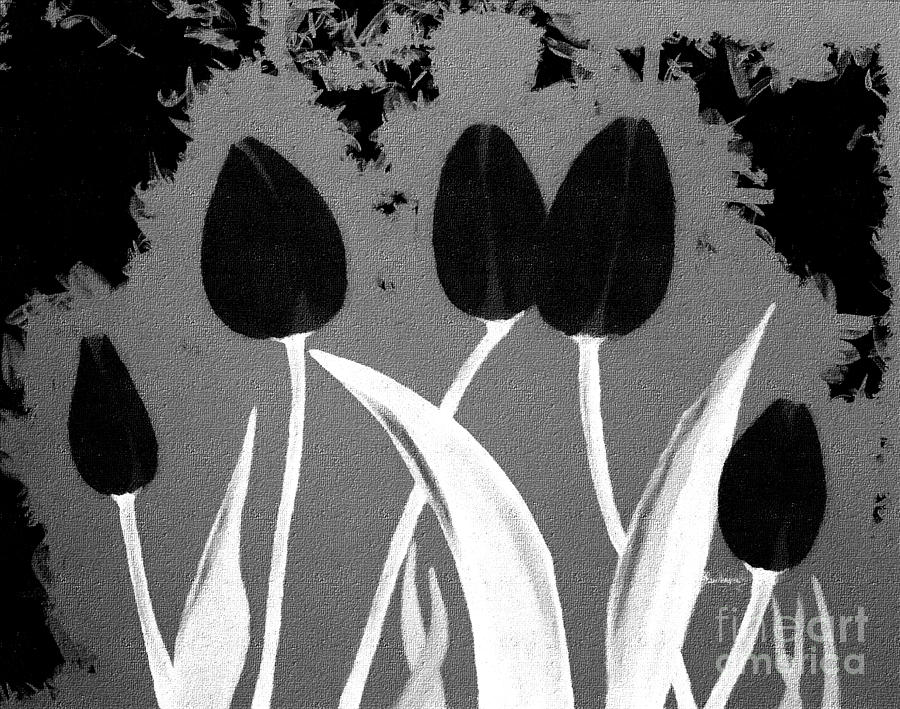 Dancing Tulips B W Painting by Barbara A Griffin