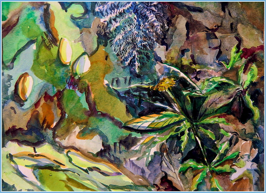 Fall Painting - Dandelion in the Leaves by Mindy Newman