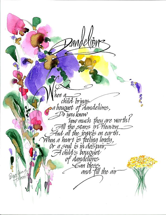 Dandelions Poem And Art Drawing by Darlene Flood