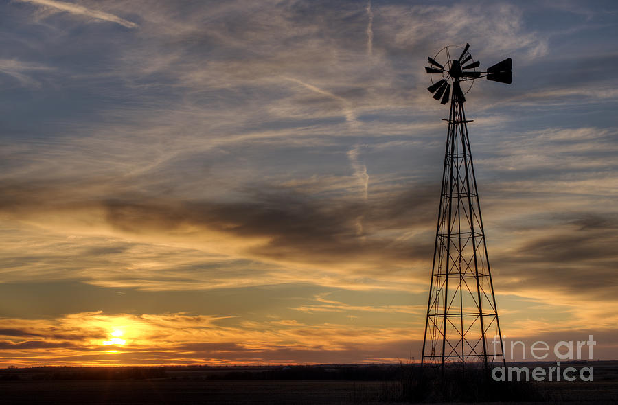 Dark Sunset with Windmill Photograph by Art Whitton