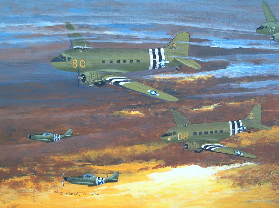 C-47 Painting - Dawn on D-Day by Dennis Vebert