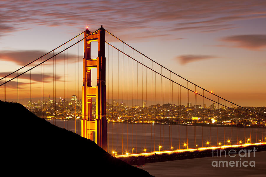 Dawn over the Golden Gate Bridge - San Francisco California Photograph by Brian Jannsen