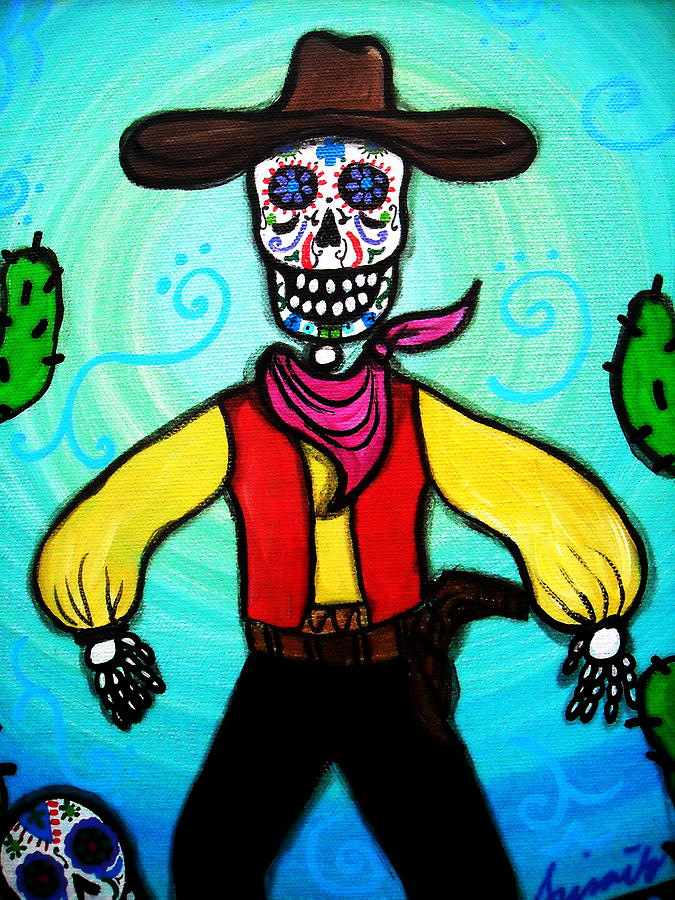 Landscape Painting - Day Of The Dead Cowboy by Pristine Cartera Turkus