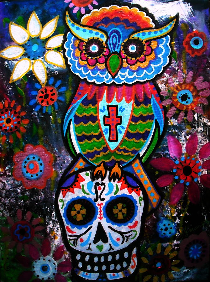 Day Of The Dead Owl Painting by Pristine Cartera Turkus