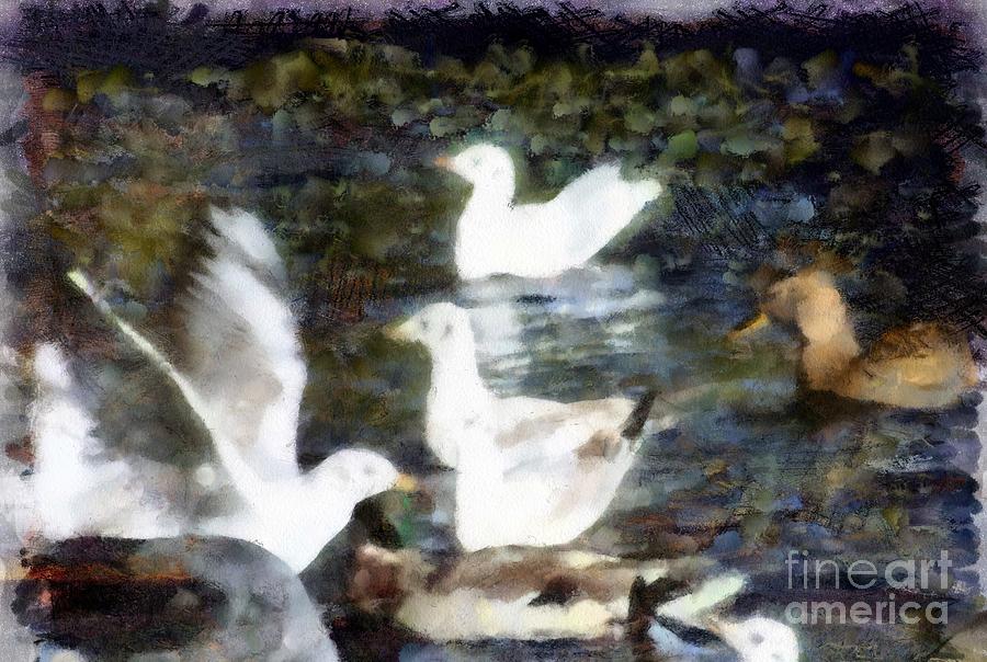 Bird Pastel - Day of the Ducks  by Paula Adams