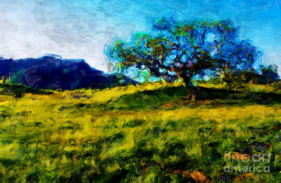 Oak Tree Painting - Daydream Oak On The Hill by Stella Violano