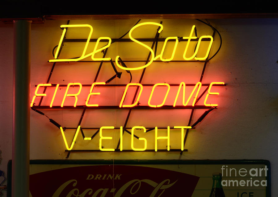 De Soto Fire Dome V Eight Neon Sign Photograph by Bob Christopher