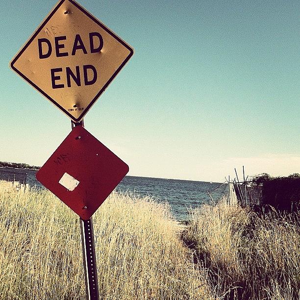 Sign Photograph - #deadend #sign #ocean #water #weeds by Kelly Clemente