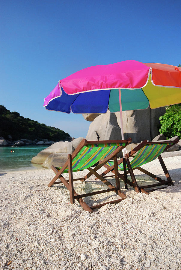 deck chairs on beach image