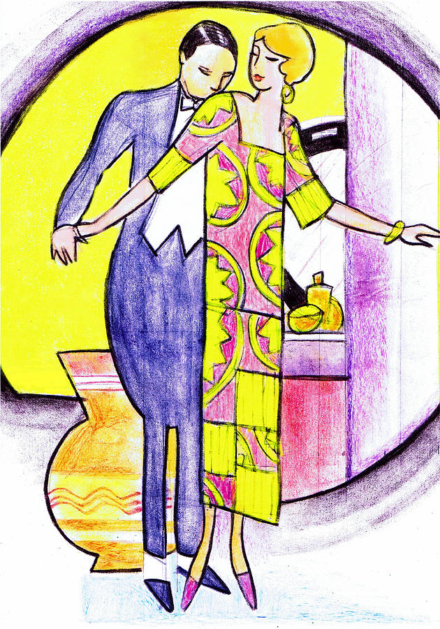 Vintage Drawing - Deco Couple with Vase by Mel Thompson