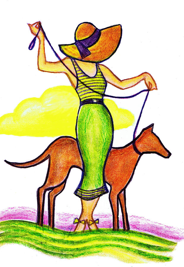 Deco Dog Walker Drawing by Mel Thompson Fine Art America