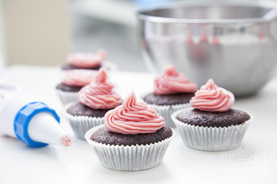 Chocolate Still Life Photograph - Decorating Cupcakes by Charlotte Lake