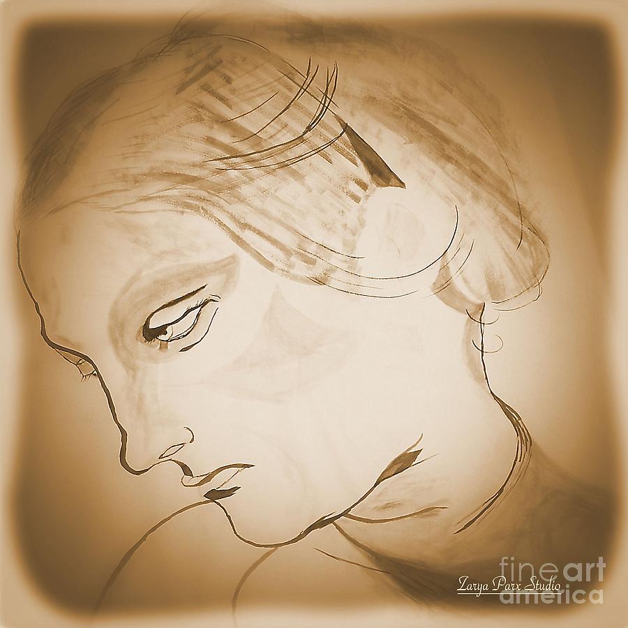 Portrait Drawing - Deep Thoughts by Zarya Parx  Studio